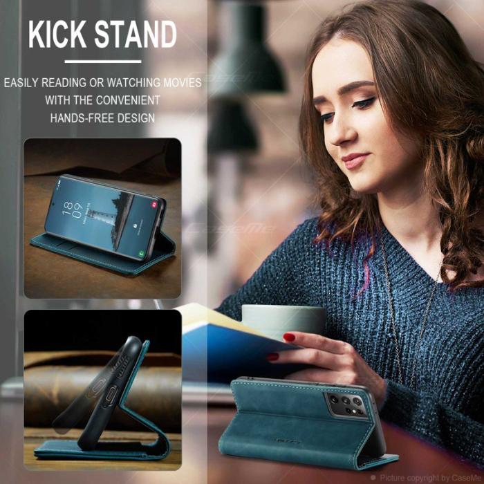 Caseme - CASEME 013 Series Plånboksfodral Konstläder för Samsung Galaxy S21 Ultra - Blå