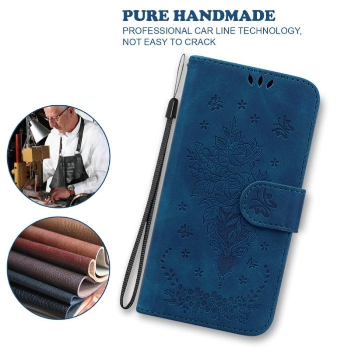 OEM - Samsung Galaxy S26 / S26 Pro Plånboksfodral Konstläder Butterfly Blomma - Blå