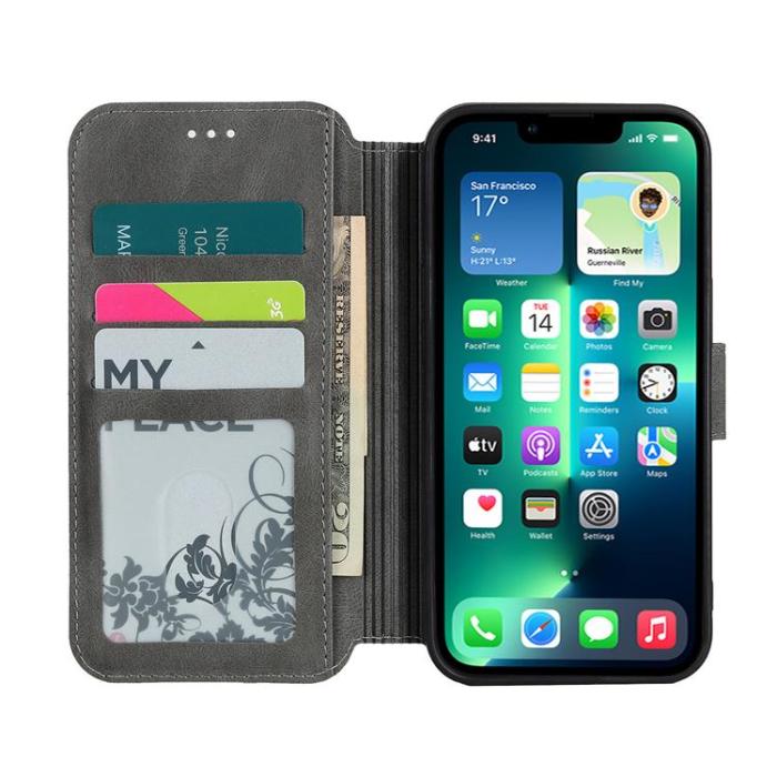 Boom of Sweden - BOOM iPhone 14 Plus Plånboksfodral Calfskin - Grå