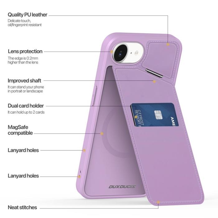 Dux Ducis - DUX DUCIS Rafi II Mobilskal till iPhone 16e med kortplats Konstläder - Lila Rosa