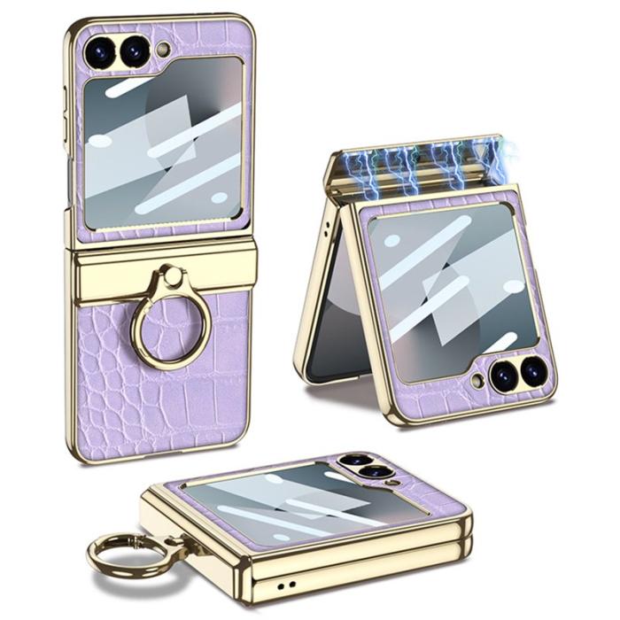 GKK - GKK Samsung Galaxy Z Flip7 FE Fodral PU+PC - Krokodil Lila