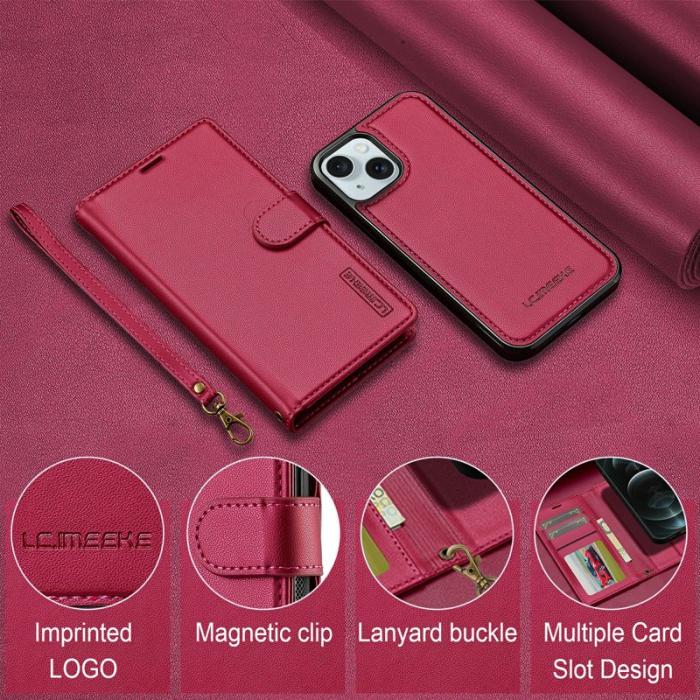 LC.imeeke - LC.IMEEKE L2 Series iPhone 15 Plånboksfodral Konstläder - Röd
