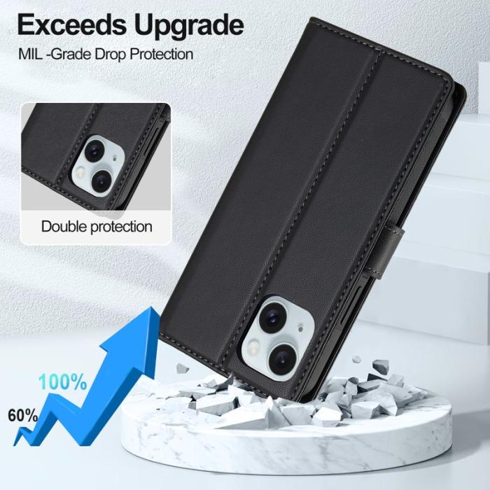 LC.imeeke - LC.IMEEKE L2 Series iPhone 15 Plånboksfodral Konstläder - Svart