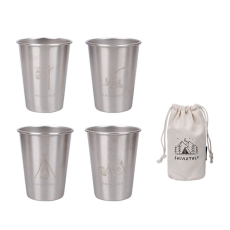 A-One Brand - SHINETRIP Campingmugg i Rostfritt Stål 4 delar 350 ml - Silver