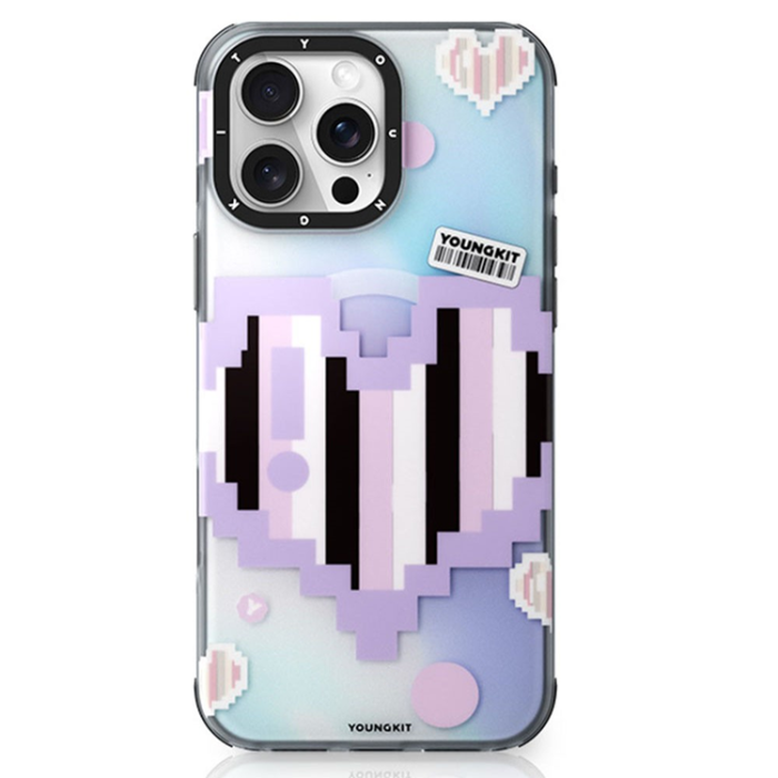 A-One Brand - Youngkit iPhone 16 Pro Max Mobilskal Magsafe Pixel Heart - Lila