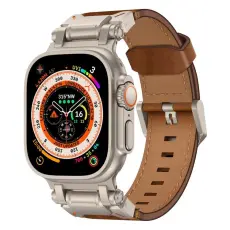 OEM - Apple Watch Ultra 2 (49mm) Armband Titanium &Auml;kta L&auml;der - Brun
