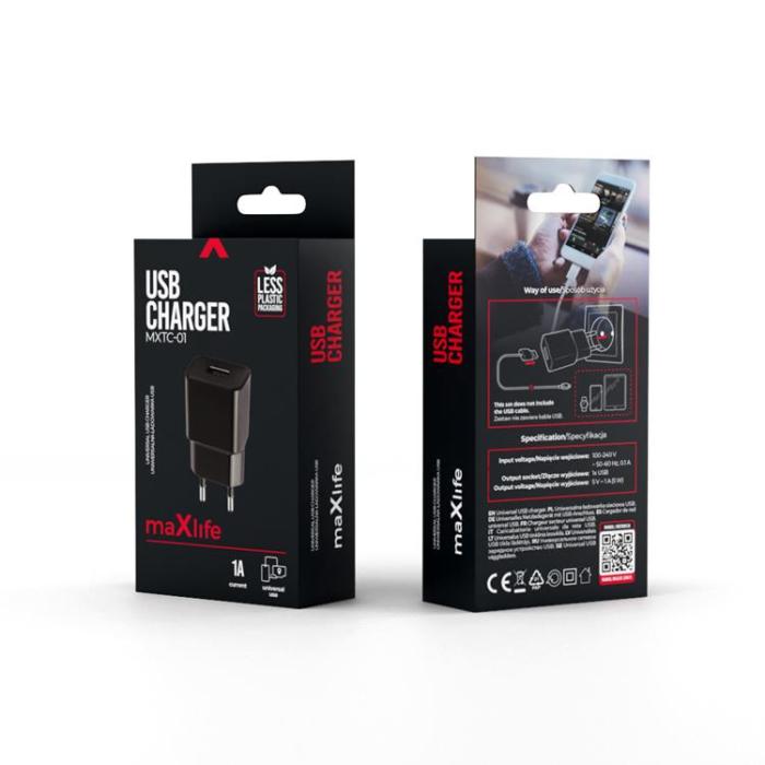 Maxlife - Maxlife Väggladdare 1x USB 1A MXTC-01 - Svart