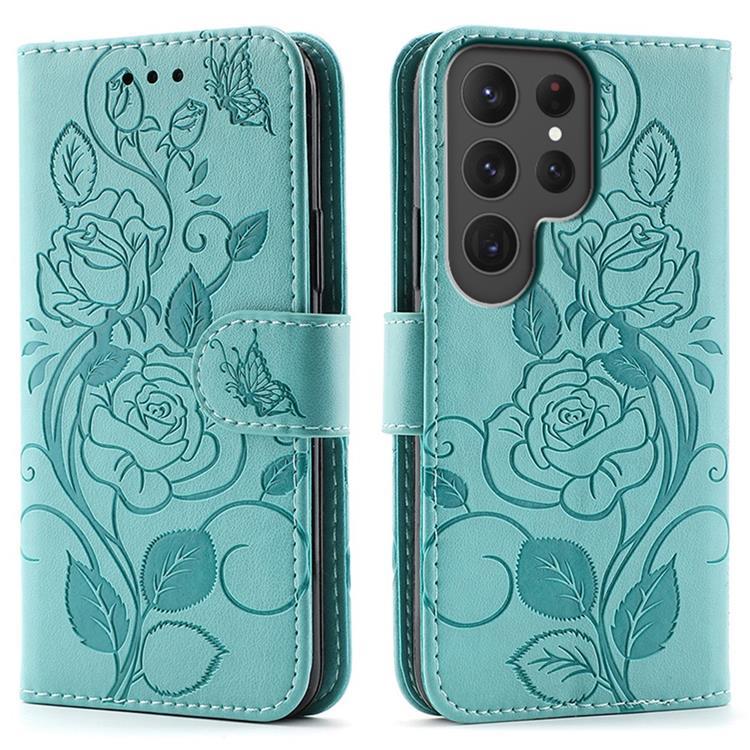 Galaxy S25 Ultra Konstläder Plånboksfodral Imprinted Rosa Butterfly - Grön (Grön) | 2353 | AlltMobil
