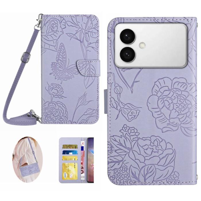 OEM - Mobilskal till Samsung Galaxy S26 Ultra KonstLäder Fjäril Blomtryck - Lila