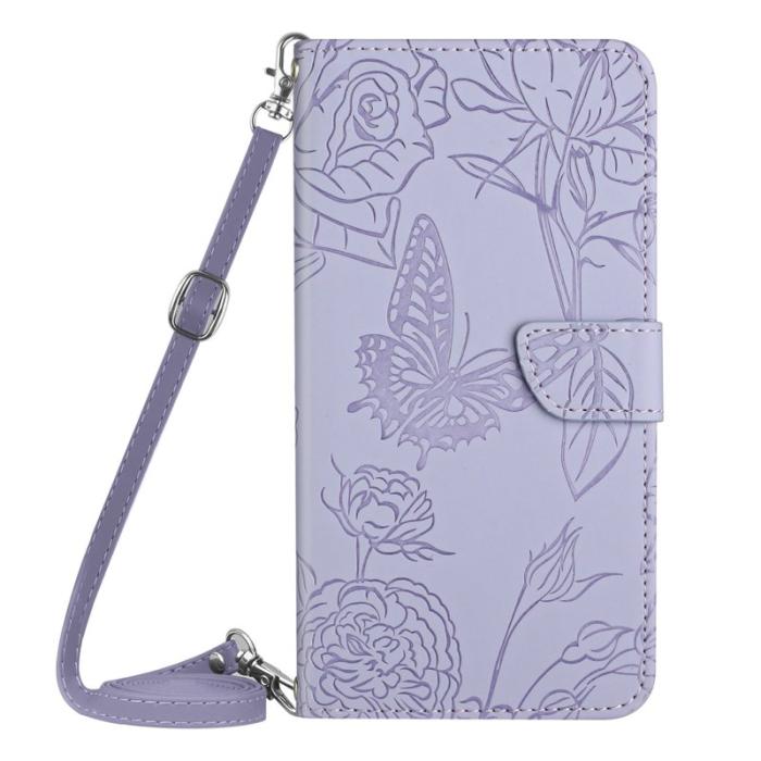 OEM - Mobilskal till Samsung Galaxy S26 Ultra KonstLäder Fjäril Blomtryck - Lila