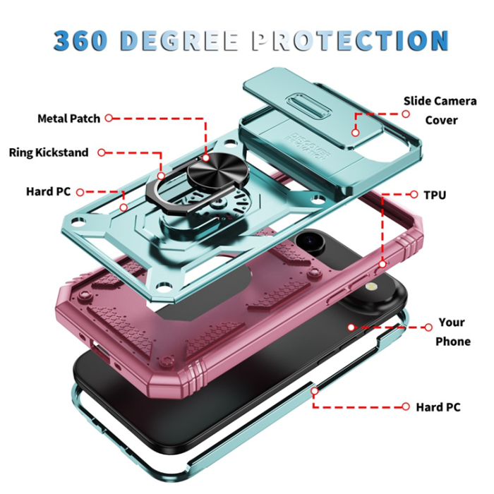 A-One Brand - iPhone Air Mobilskal Slide Camshield Kickstand - Grön/Rosa