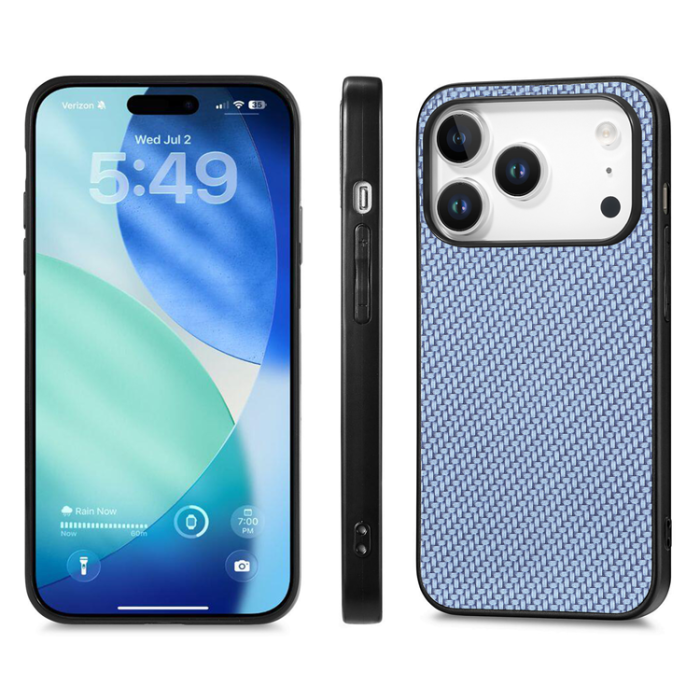 A-One Brand - iPhone 17 Pro Mobilskal Carbon Fiber PU Läder - Blå