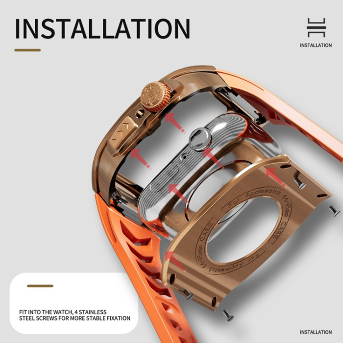 Shelbox - Shellbox Apple Watch 44mm Armband Silikon Metal - Orange/Rosa