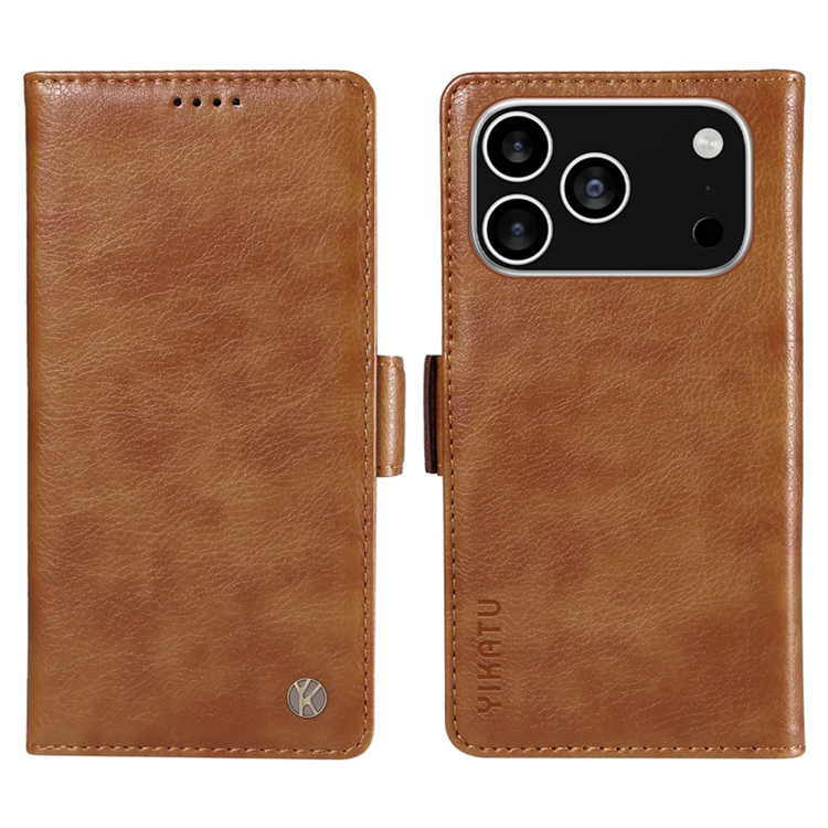 YIKATU iPhone 17 Pro Plånboksfodral Litchi Texture - Brun | 2353 | AlltMobil