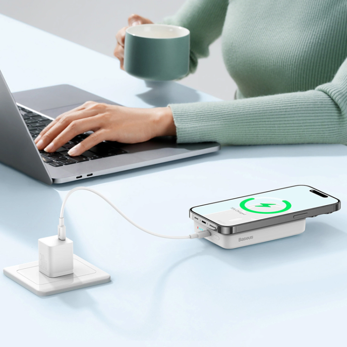 BASEUS - Baseus Mini Magnetisk Trådlös Powerbank 10000mAh 30W - Vit