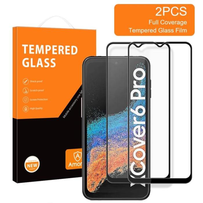 AMORUS - [2-PACK] AMORUS Galaxy Xcover 6 Pro Härdat Glas Skärmskydd Full Glue - Svart
