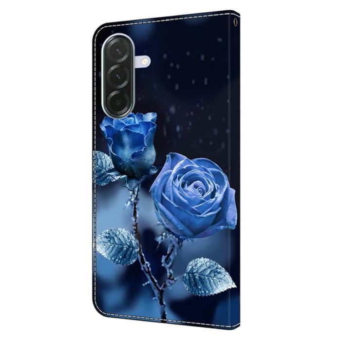 OEM - Samsung Galaxy A37 Plånboksfodral Konstläder Mönstertryck - Blå Rosor