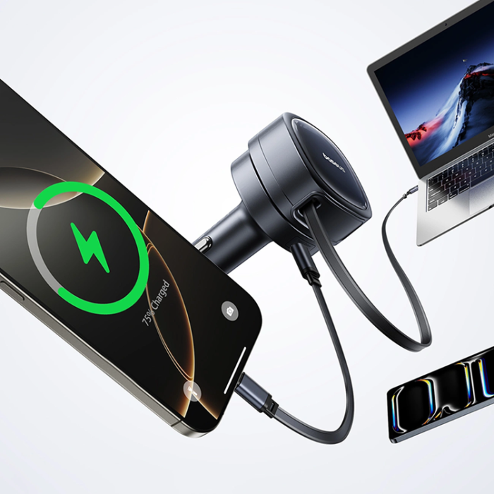 BASEUS - Baseus Billaddare 60W med Retractable Kabel PrimeTrip VR1 - Svart