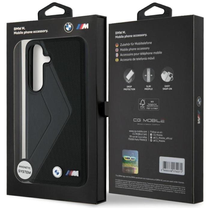 BMW - BMW Galaxy S25 Mobilskal MagSafe Läder Oversized Stripes - Svart