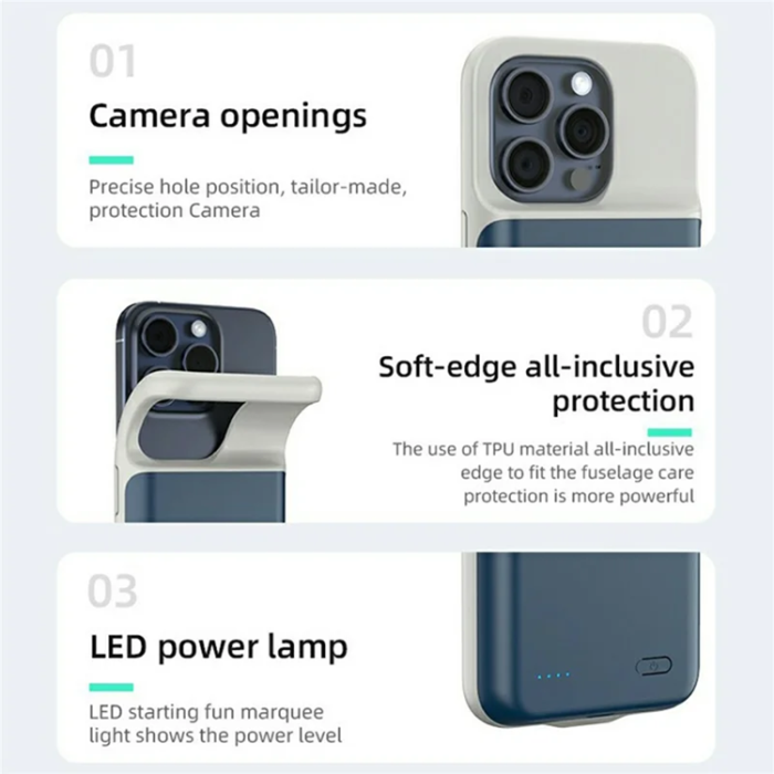 A-One Brand - iPhone 16 Pro Batteriskal 7000mAh - Blå