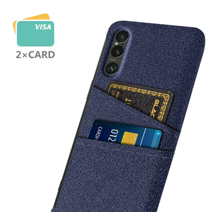 A-One Brand - Sony Xperia 1 VII Mobilskal med Dual Kortfack Tyg + PC - Blå
