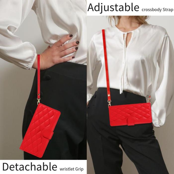 A-One Brand - Xiaomi 17 Pro Max Plånboksfodral Rhombus Läder Med Rem - Röd