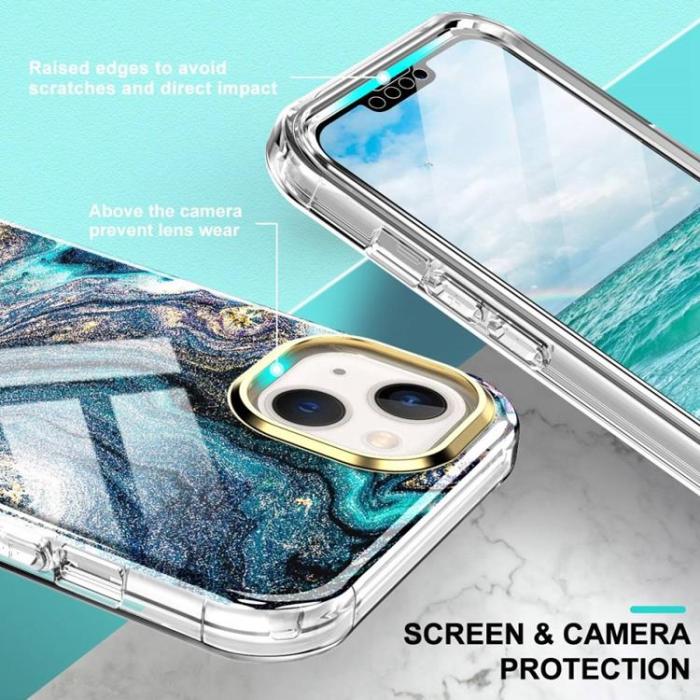 OEM - iPhone 14 Plus Skal 360 Marble - Mörkblå