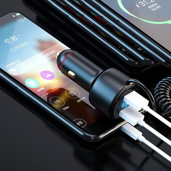OEM - P6X 12V-24V Dual USB Bil Cigarette Lighter Snabbladdare med iP+Micro+USB-C