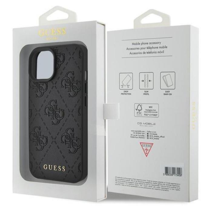 Guess - Guess iPhone 15 Mobilskal Läder Stamped - Svart