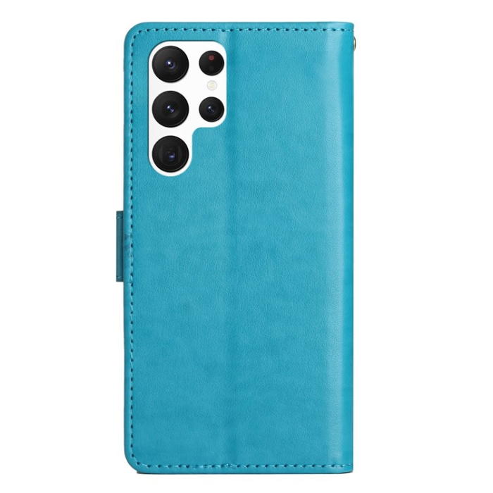 A-One Brand - Galaxy S23 Ultra Plånboksfodral Imprinting Flower Butterfly - Blå