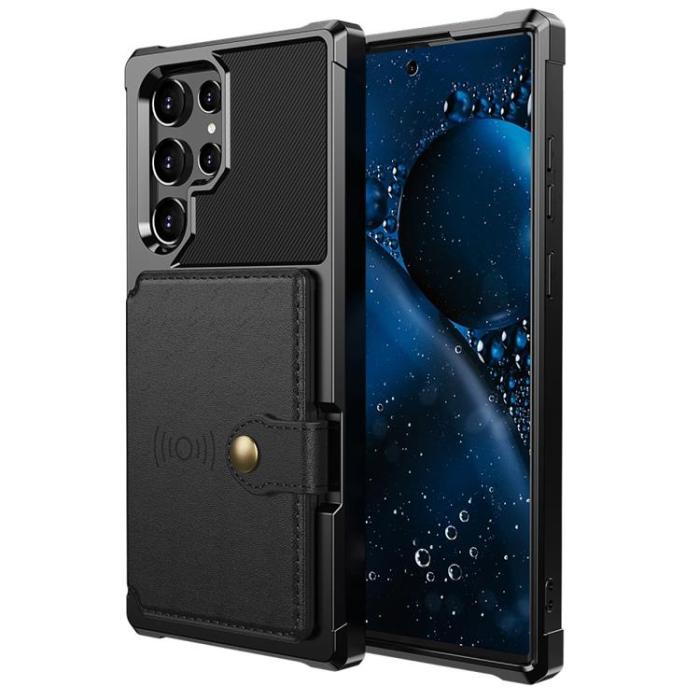 A-One Brand - Läder Korthållare Skal Galaxy S22 Ultra 5G - Svart