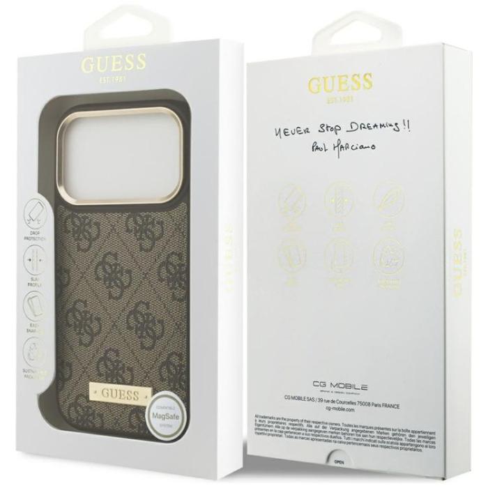Guess - Guess iPhone 17 Pro Mobilskal MagSafe 4G Logo Plate - Brun