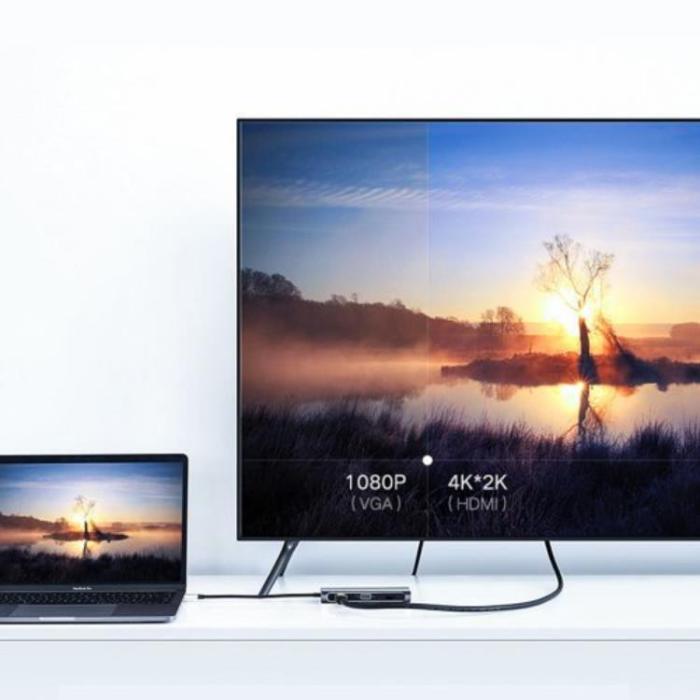 UTGATT5 - Ugreen 10in1 Multifunktionell HUB Till HDMI VGA USB-C 100W - Grå