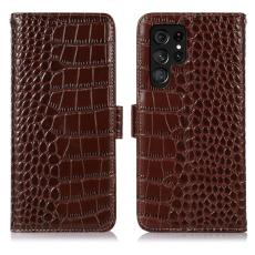 OEM - Pl&aring;nboksfodral f&ouml;r Samsung Galaxy S26 Ultra &Auml;kta l&auml;der RFID - Brun