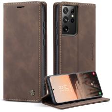 Caseme - CASEME Pl&aring;nboksfodral Konstl&auml;der Magnetl&aring;s f&ouml;r Samsung Galaxy S21 Ultra 5G Brun