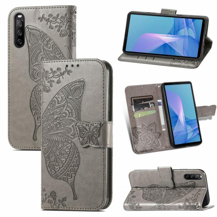 A-One Brand - Butterfly Plånboksfodral till Sony Xperia 10 III - Grå