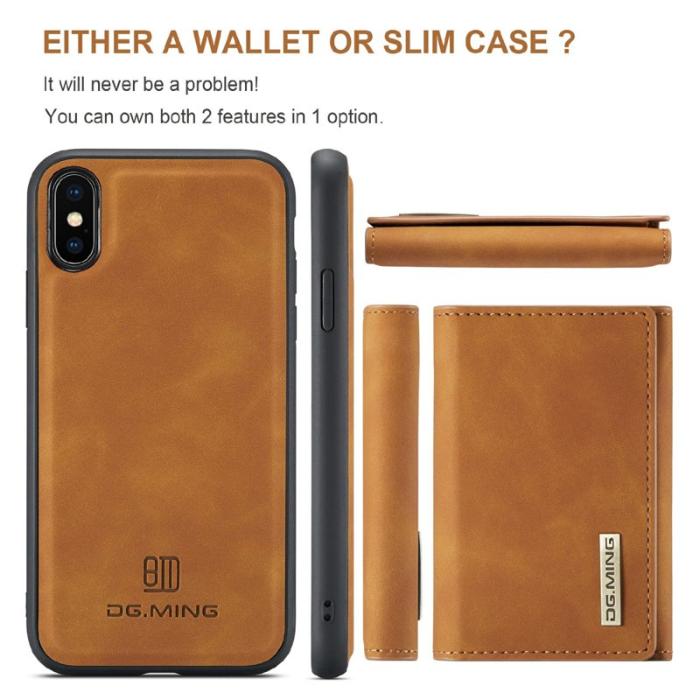 DG.MING - DG.MING M1 Wallet Mobilskal i Konstläder för iPhone X/XS - Brun