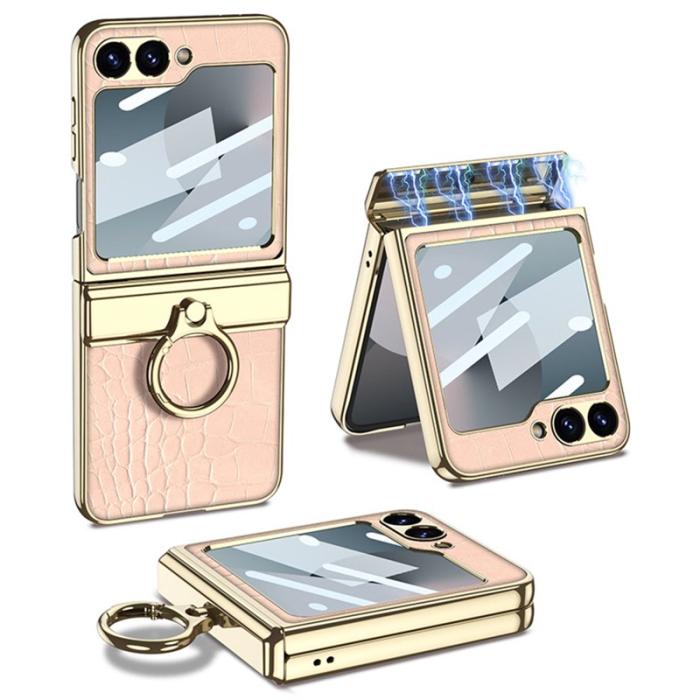 GKK - GKK Samsung Galaxy Z Flip7 FE Fodral PU+PC - Krokodil Rosa