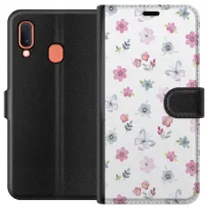 iSecrets - Pl&aring;nboksfodral till Samsung Galaxy A20e med Blommor och fj&auml;rillar