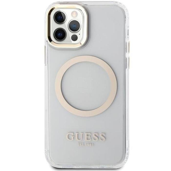 Guess - Guess iPhone 12 Pro/12 Mobilskal Magsafe Metall Outline - Guld