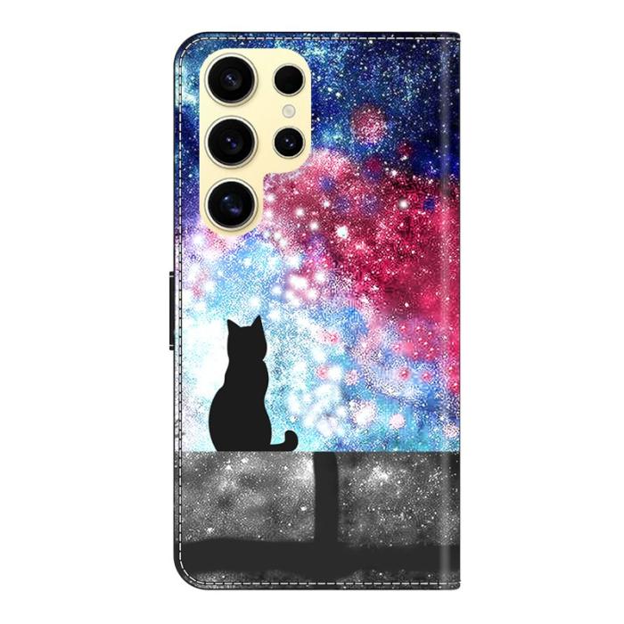 OEM - Samsung Galaxy S26 Ultra Fodral Flip PU Läder Mönster - Stjärnhimmel Katt