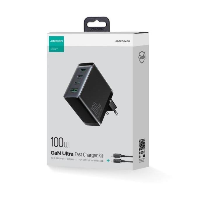 Joyroom - Joyroom GaN laddare 3x USB-C USB-A + USB-C/USB-C Kabel 100W - Svart