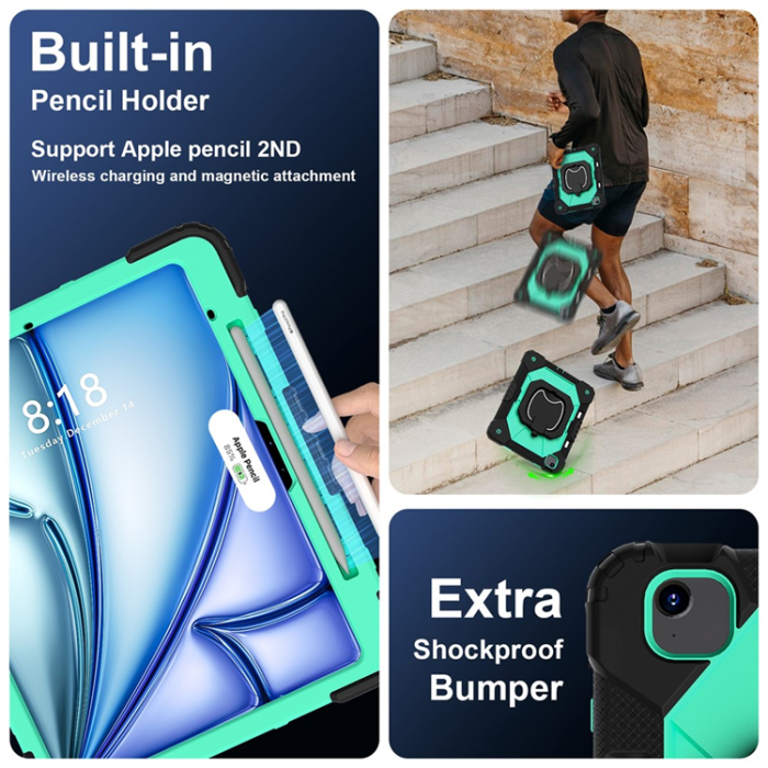 A-One Brand - iPad Air 13(2025/2024) Skal Kickstand - Svart/Mintgrön