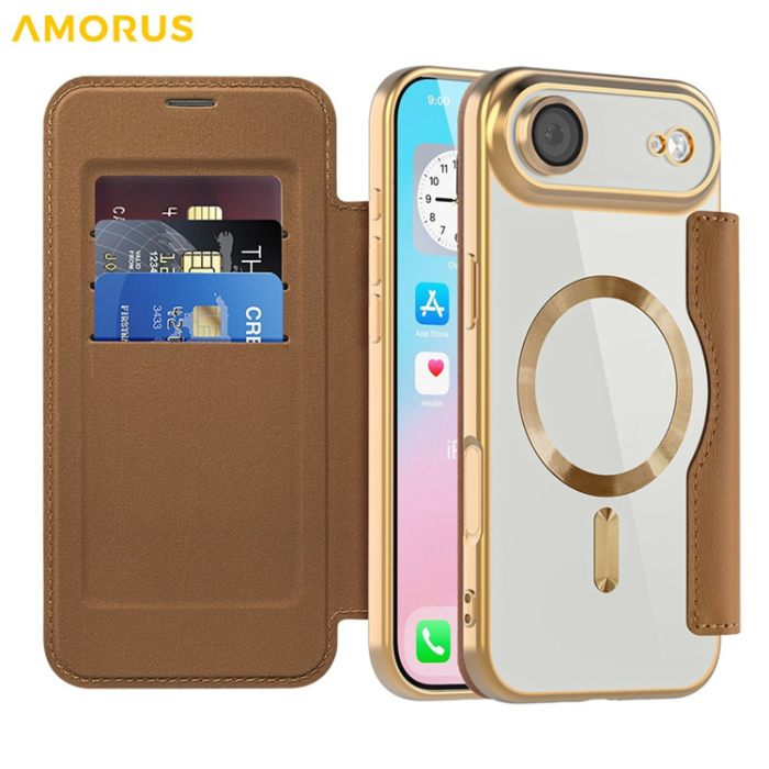Amorus - AMORUS iPhone Air Plånboksfodral MagSafe RFID - Brun