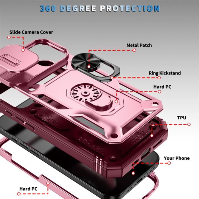 A-One Brand - iPhone 17 Mobilskal Slide Camshield Kickstand - Mörkröd