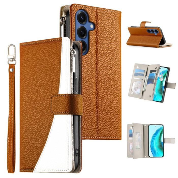 OEM - Samsung Galaxy S26 Plus Plånboksfodral Dragkedja Konstläder Flip - Brun
