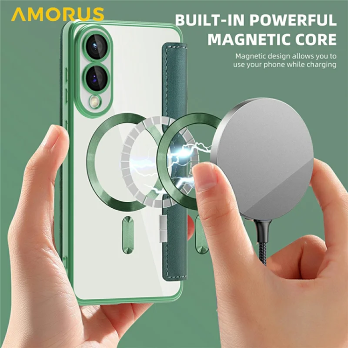 Amorus - Amorus Galaxy S25 Edge Plånboksfodral Magsafe RFID - Grön