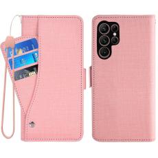 OEM - Samsung Galaxy S26 Ultra Pl&aring;nboksfodral Jean Tyg Konstl&auml;der - Rosa
