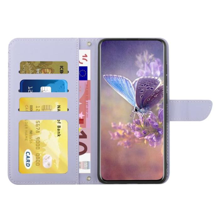OEM - Mobilskal till Samsung Galaxy S26 Ultra KonstLäder Fjäril Blomtryck - Lila