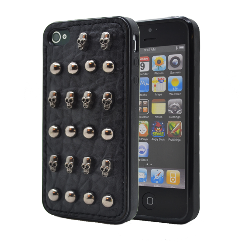 Studded leather pattern FlexiSkal till Apple iPhone 4S/4 (Dot Skulls) | 2353 | AlltMobil